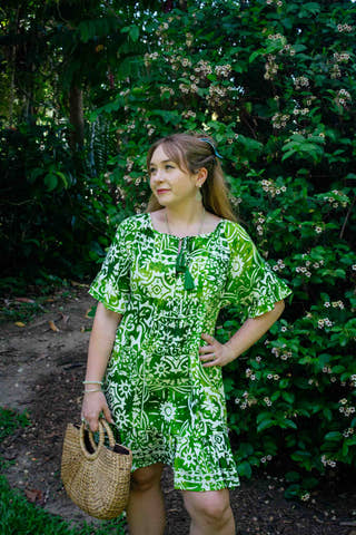 Cosmopolitan Short Dress in Lime Inca Symbol