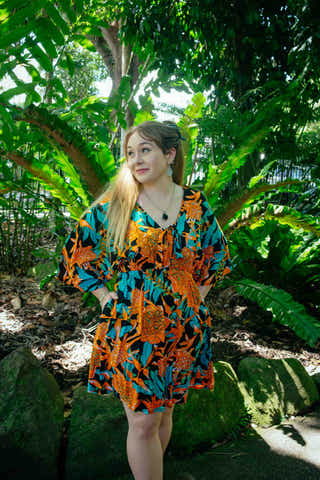 Akari Short Dress in Orange Heliconia
