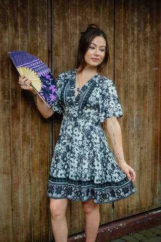 Gaia Short Dress in Grey Poppy