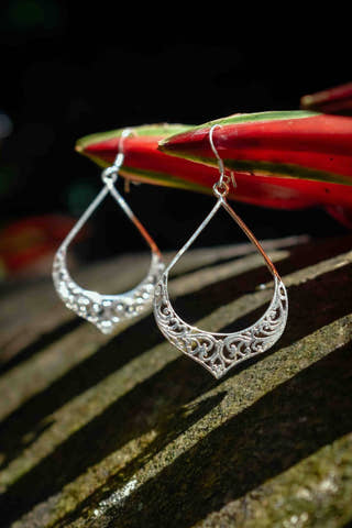 Curlicue Large Teardrop in Silver Earrings