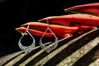 Curlicue Large Teardrop in Silver Earrings