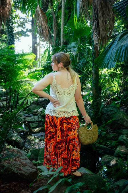 Gypsy Skirt - Dancing Hibiscus Orange - zaphire_kuranda