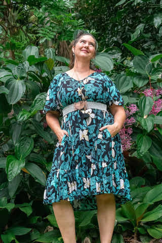 Astra Midi Dress in Lily Aqua Gold