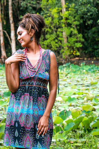 Gem Short Dress in Paisley Turquoise