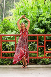 Mila Midi Dress - Crimson Mandala - zaphire_kuranda