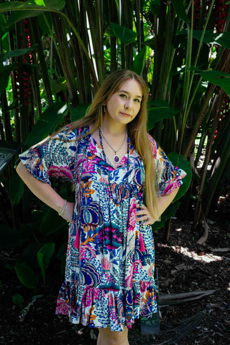 Cosmopolitan Short Dress in Cream Flora