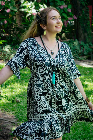 Cosmopolitan Short Dress in Black Inca Symbol