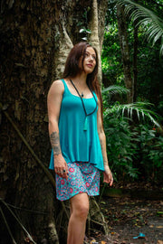 Jamaica Short Skirt - Retro Flower  Aqua