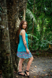 Jamaica Short Skirt - Retro Flower  Aqua