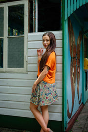 Jamaica Short Skirt - Retro Flower  Green