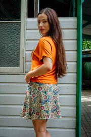 Jamaica Short Skirt - Retro Flower  Green