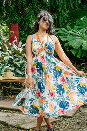 Jasmine Midi Dress – White Hibiscus