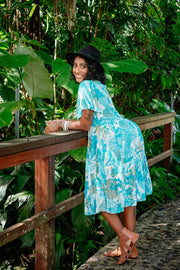 Ishtar Short Dress – Aqua Botanical
