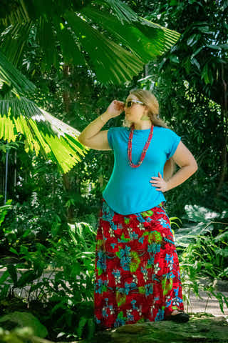 Bella Maxi Skirt in Tropical Red