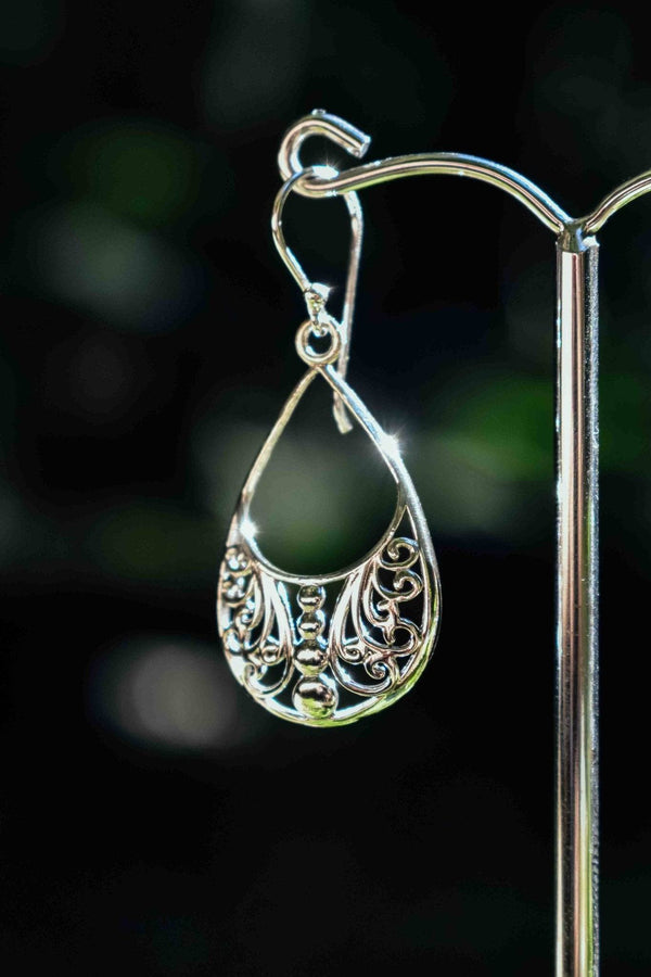 Flourish Small Teardrop in Silver Earrings