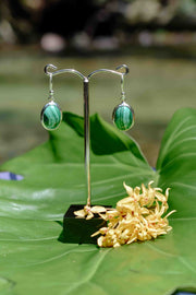 Malachite Oval - Silver Earrings - zaphire_kuranda