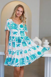 Tropics Short Dress - Aqua Summer - zaphire_kuranda