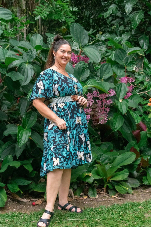 Astra Midi Dress in Lily Aqua Gold